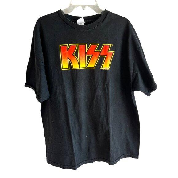 Vintage KISS Band T-Shirt 2XL Black & Red/Yellow Logo Cotton Graphic Tee Unisex - Picture 1 of 8